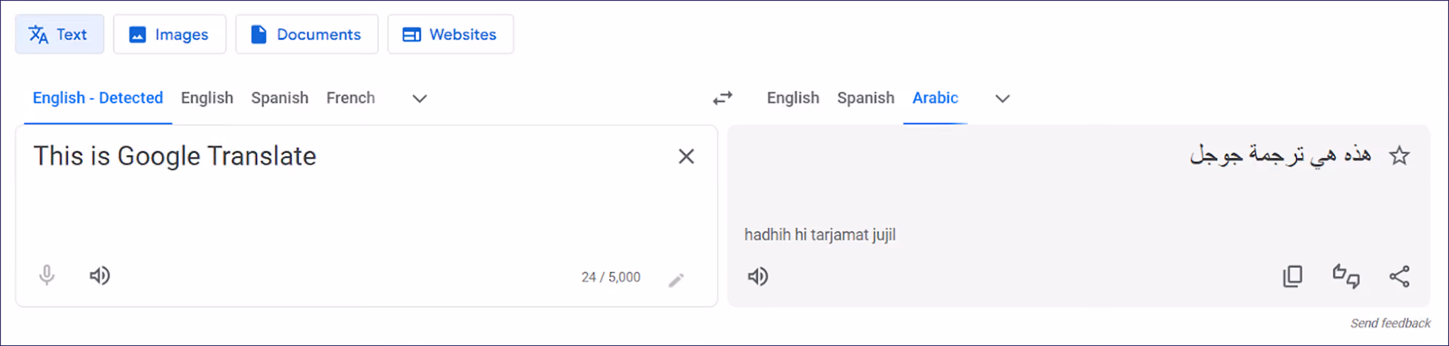 Google Translate homepage