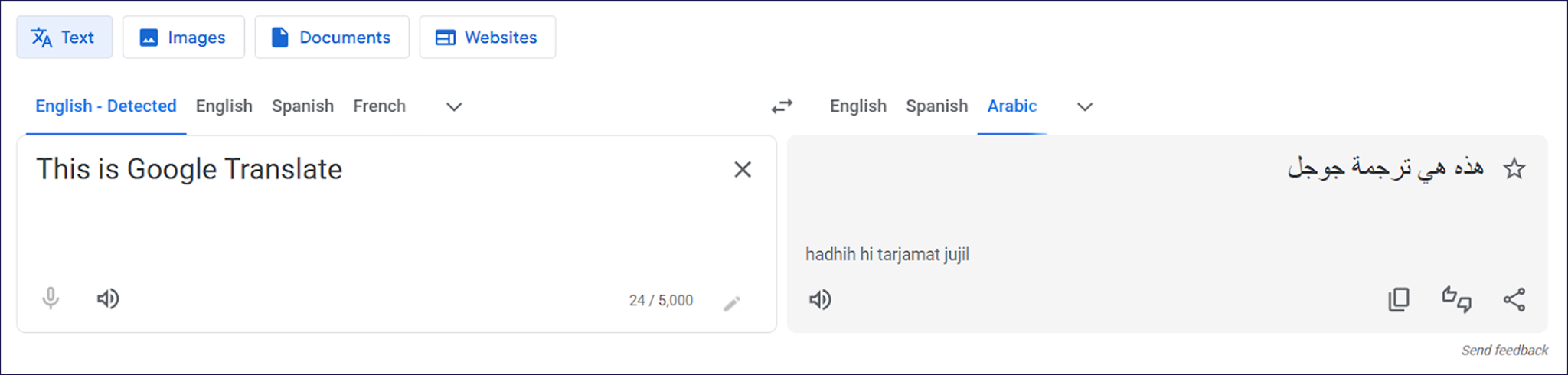 Google Translate homepage