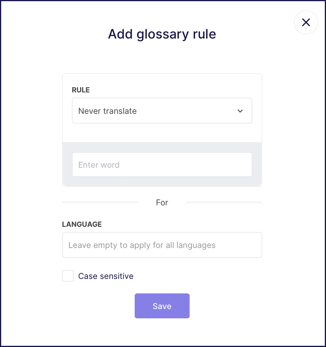 Adding a glossary rule with Weglot