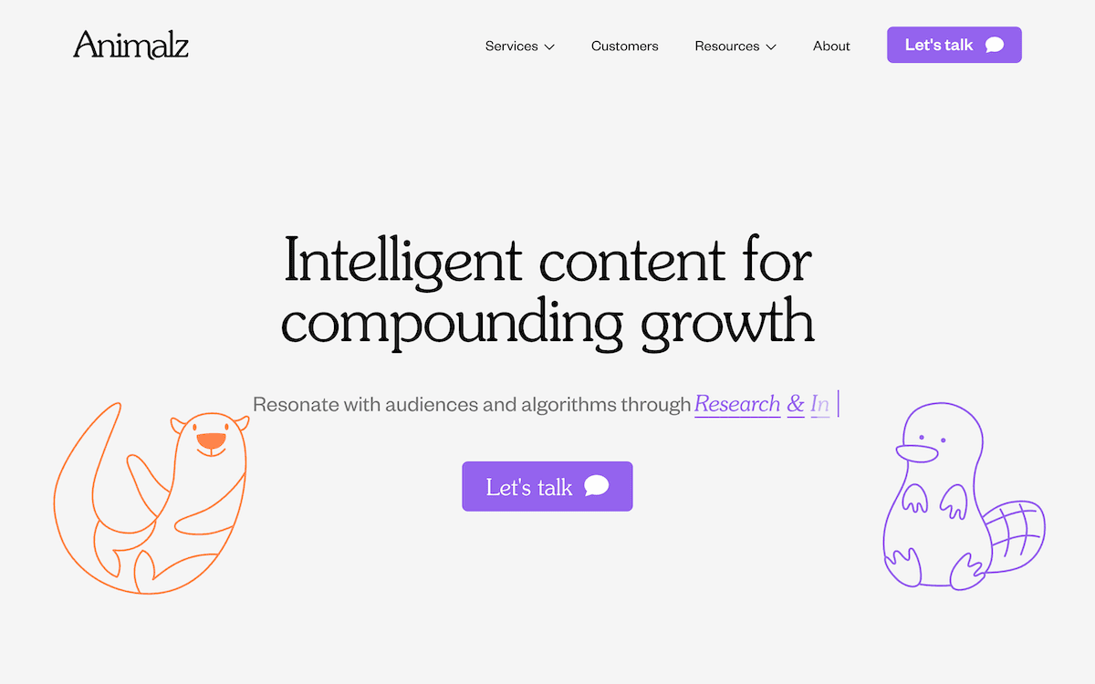 The Animalz website home page.