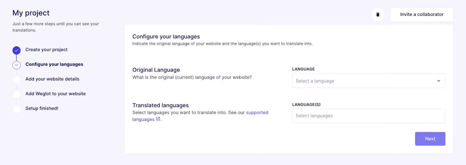 Choose languages in Weglot