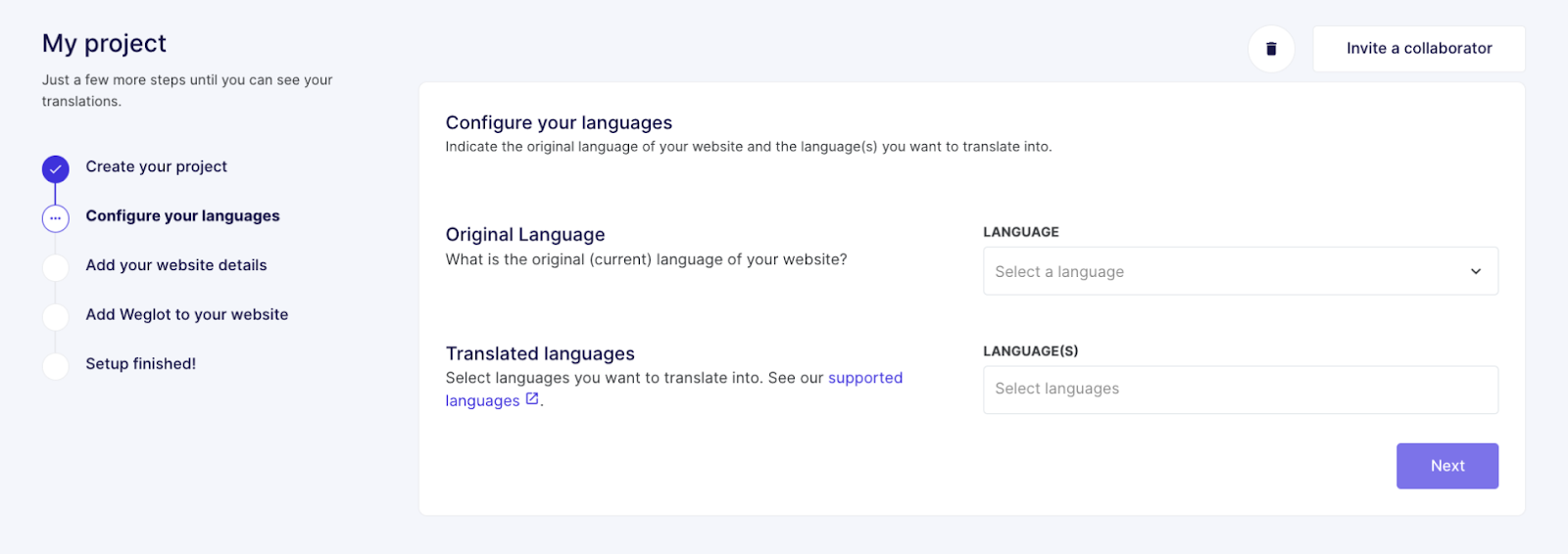 Choosing translating language in Weglot