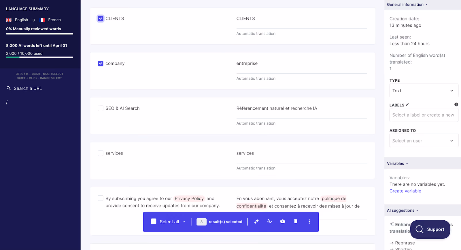 Weglot's Translation List