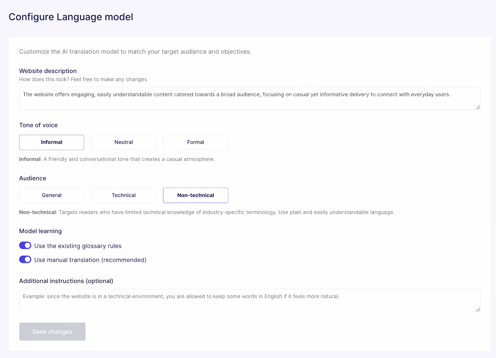 How to configure Weglot language model for business website translation