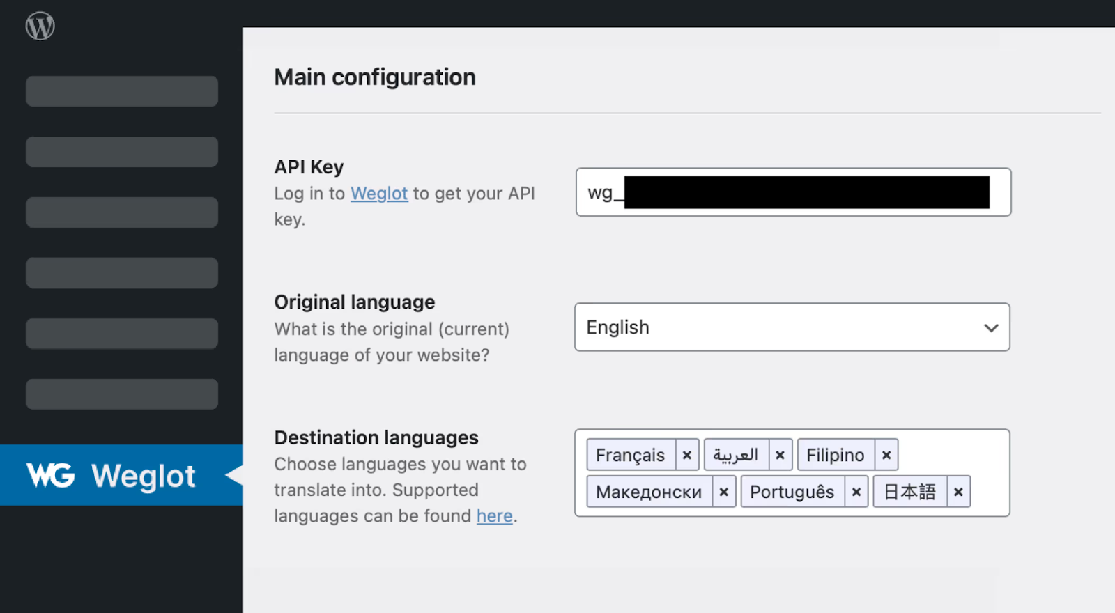 Add your API to the Weglot plugin