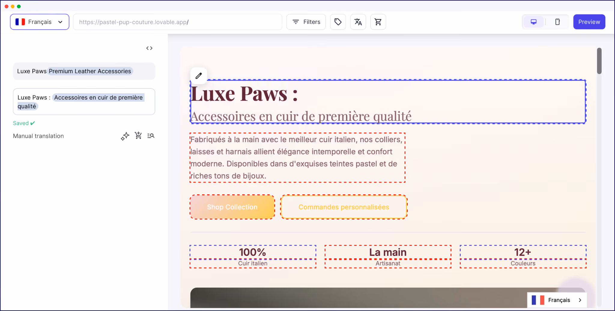 Editing translations on Weglot's Visual Editor