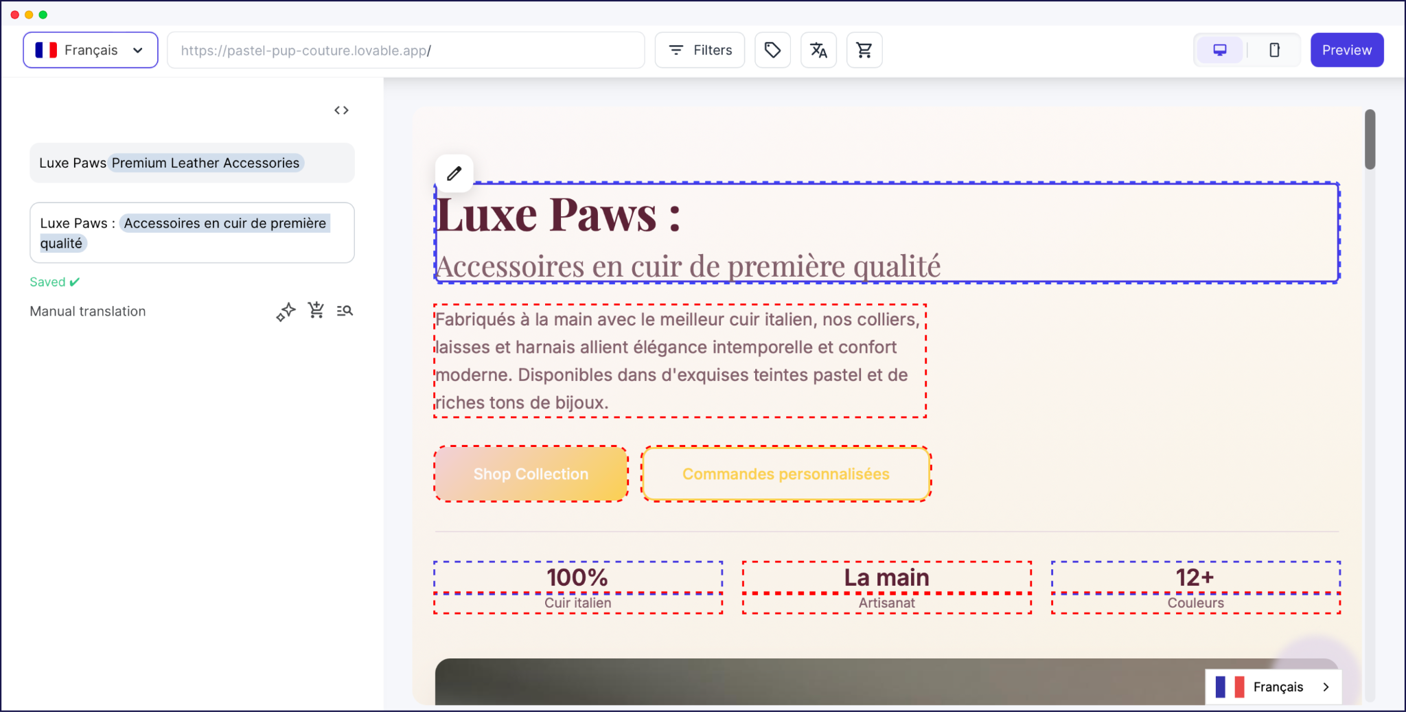 Editing translations on Weglot's Visual Editor