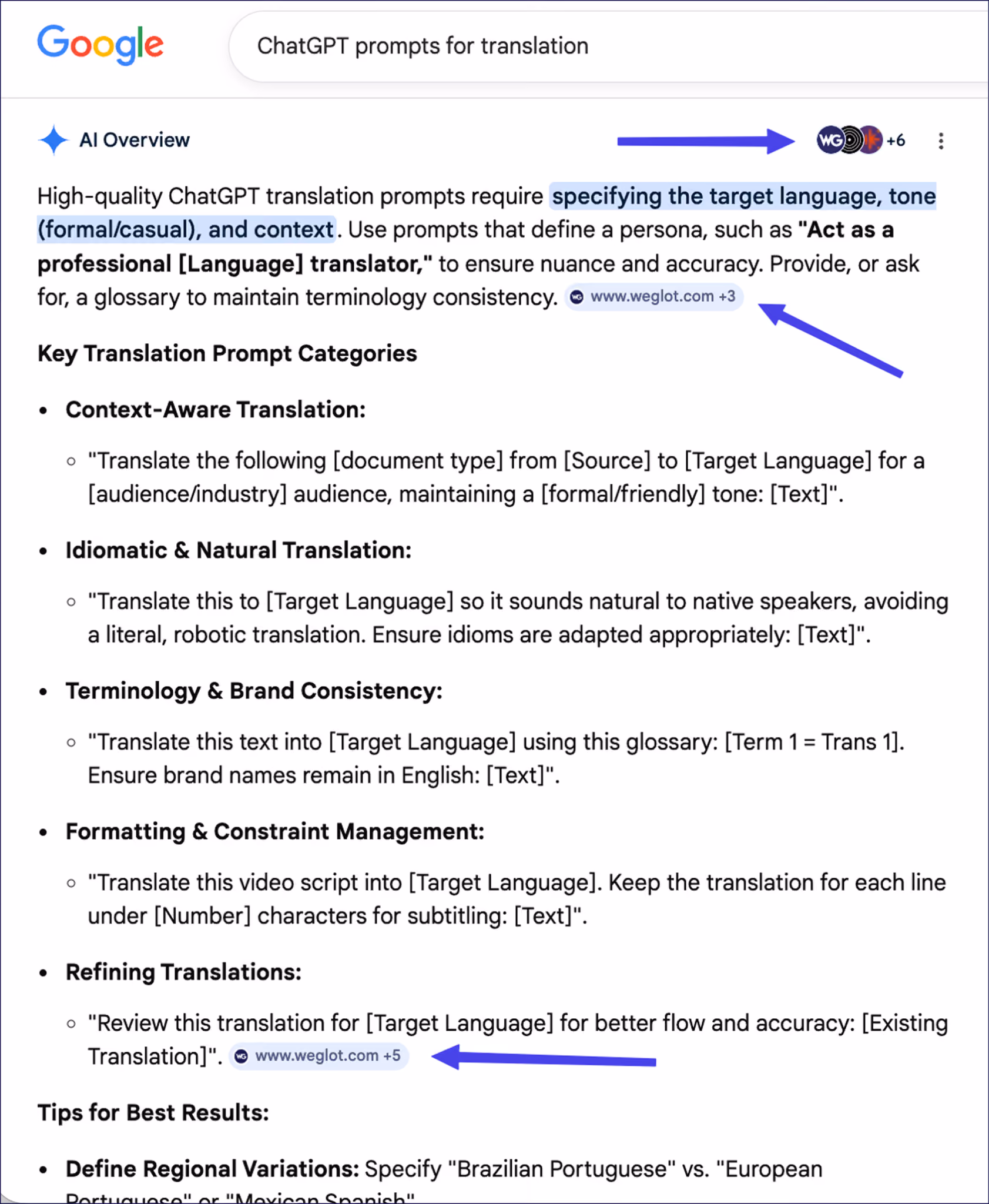 GEO for multilingual websites Weglot ChatGPT prompts for translation