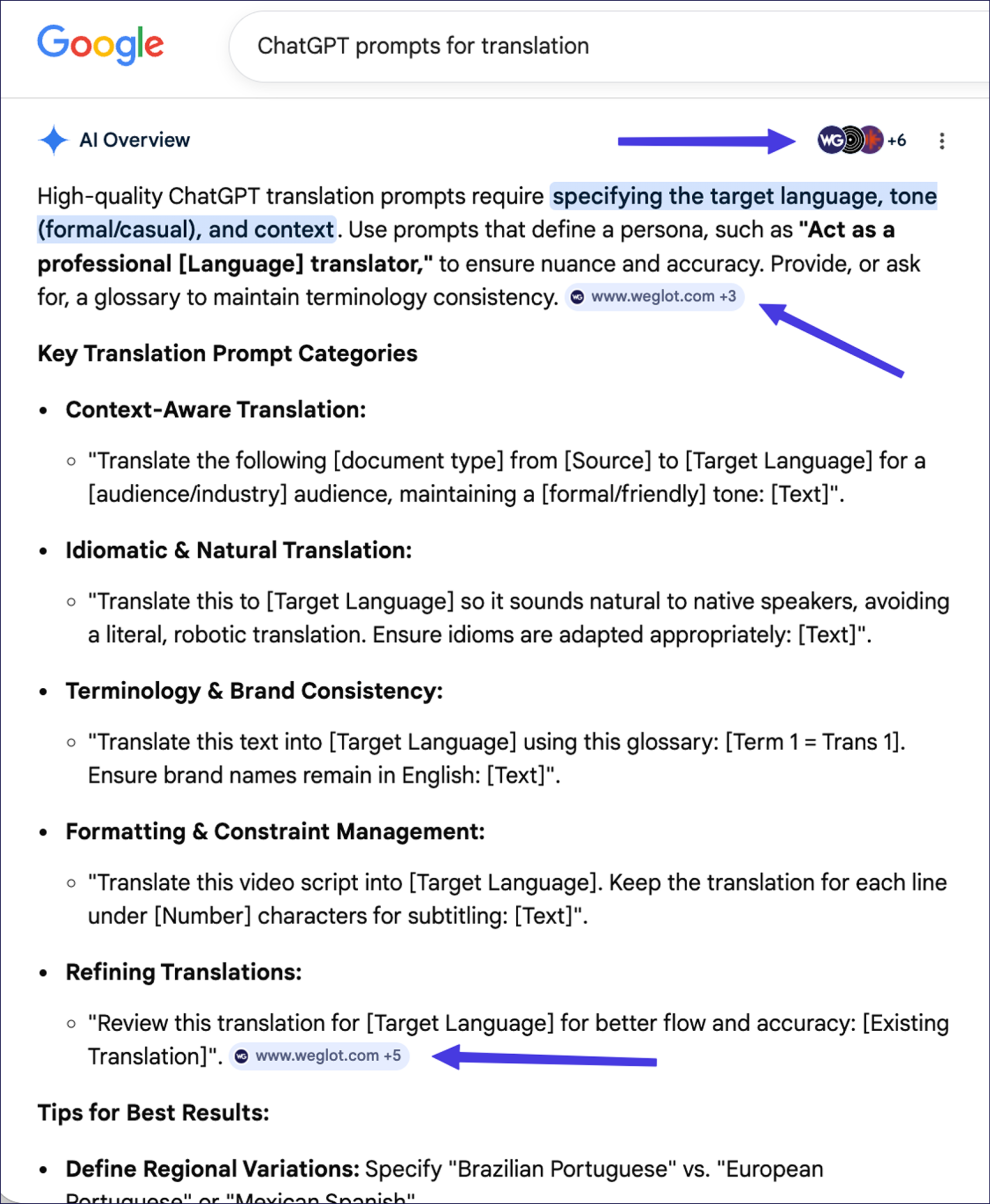 GEO for multilingual websites Weglot ChatGPT prompts for translation