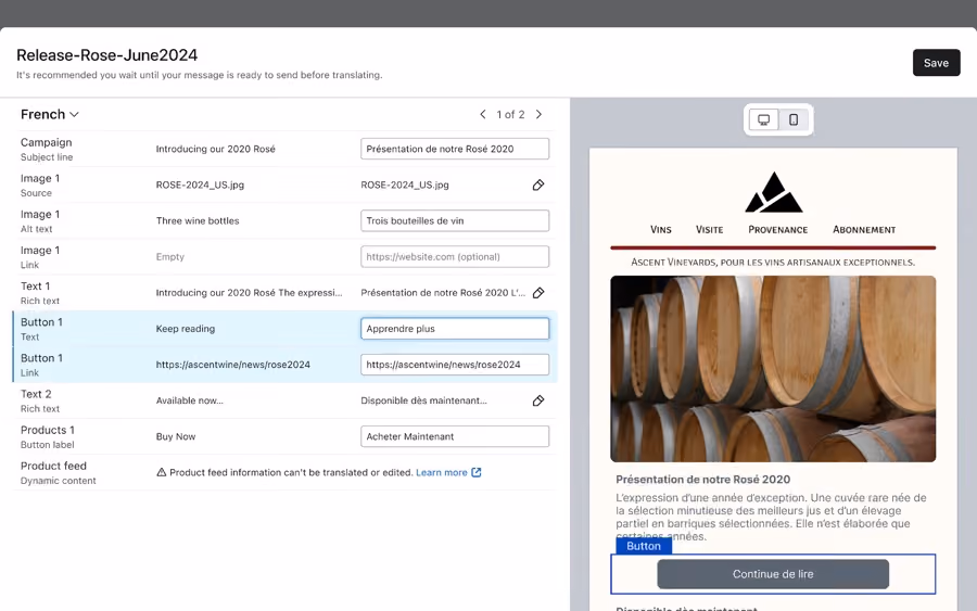 Klaviyo AI email translation