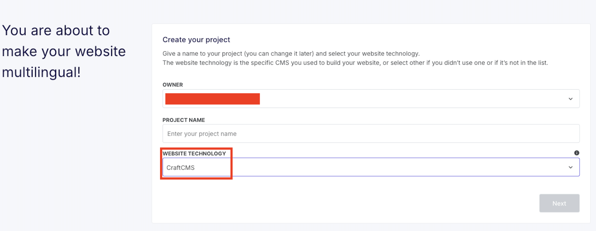 Create a Weglot project