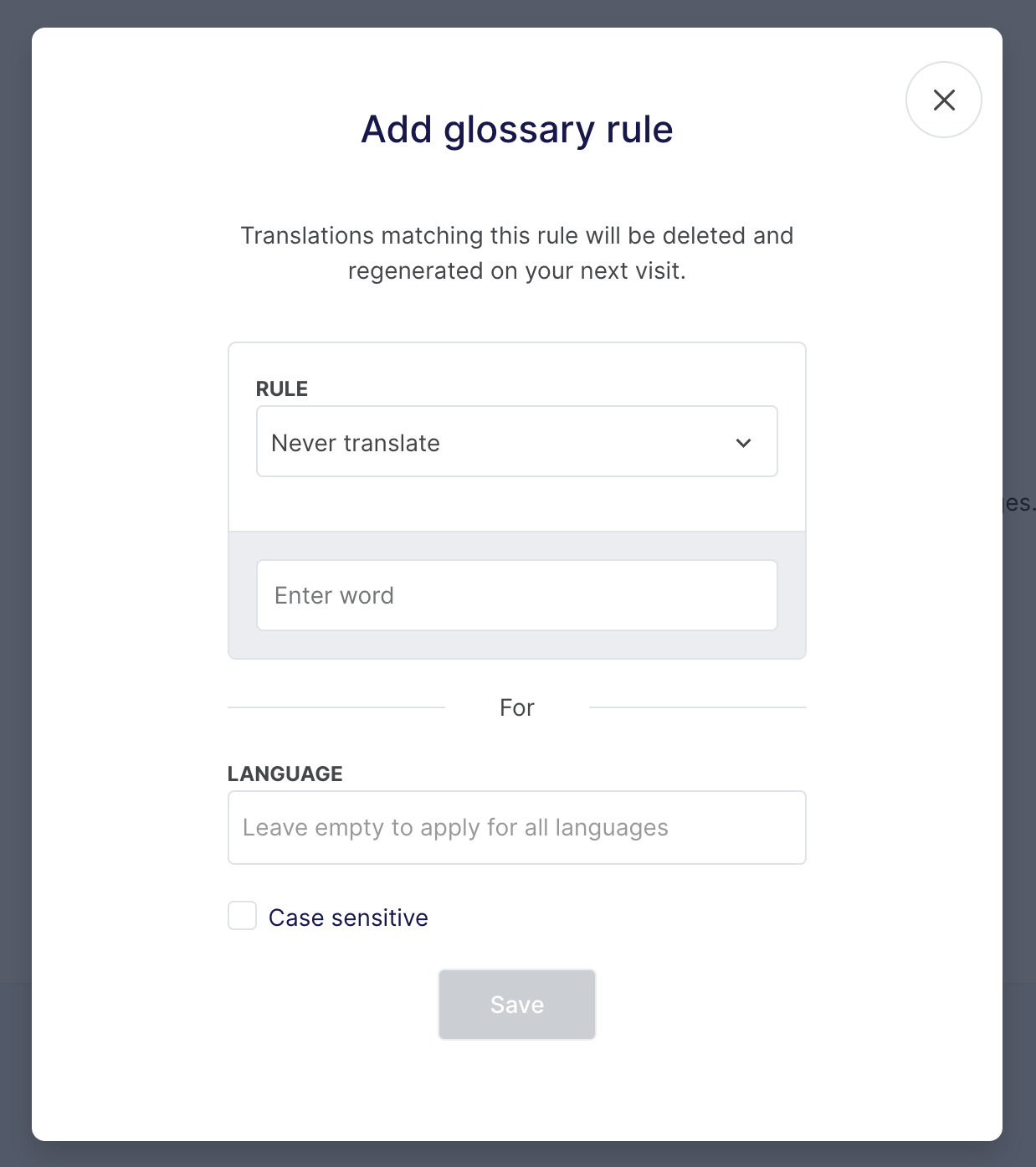 Weglot's Glossary rules