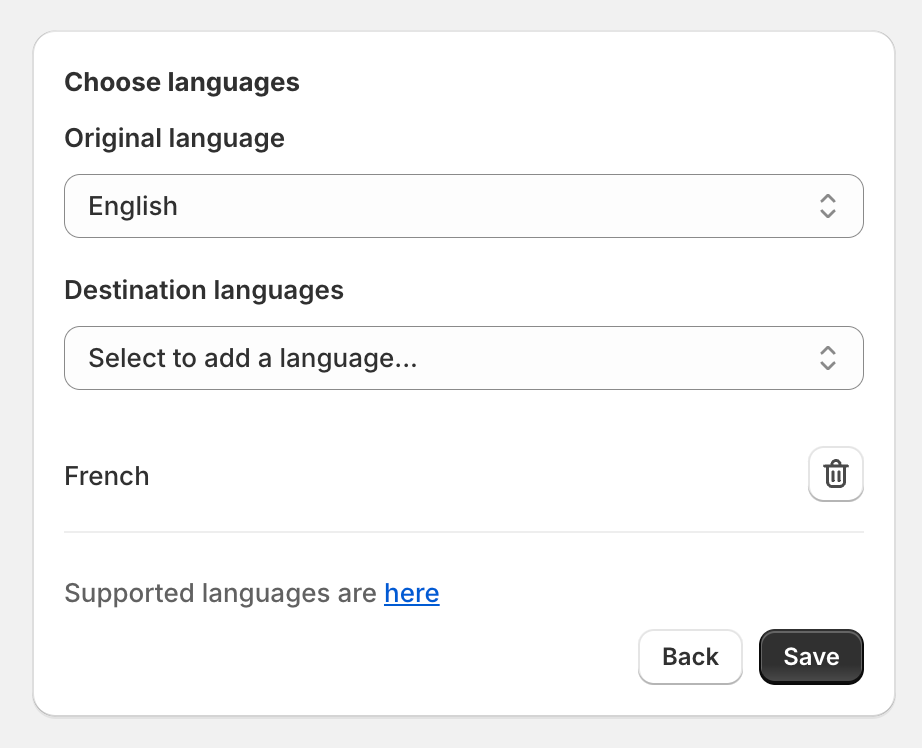 Escolhendo os idiomas para os quais traduzir sua loja no Shopify
