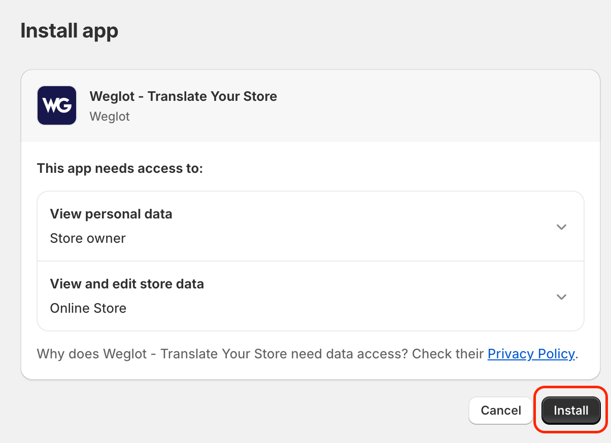 Instalando Weglot da loja do Shopify