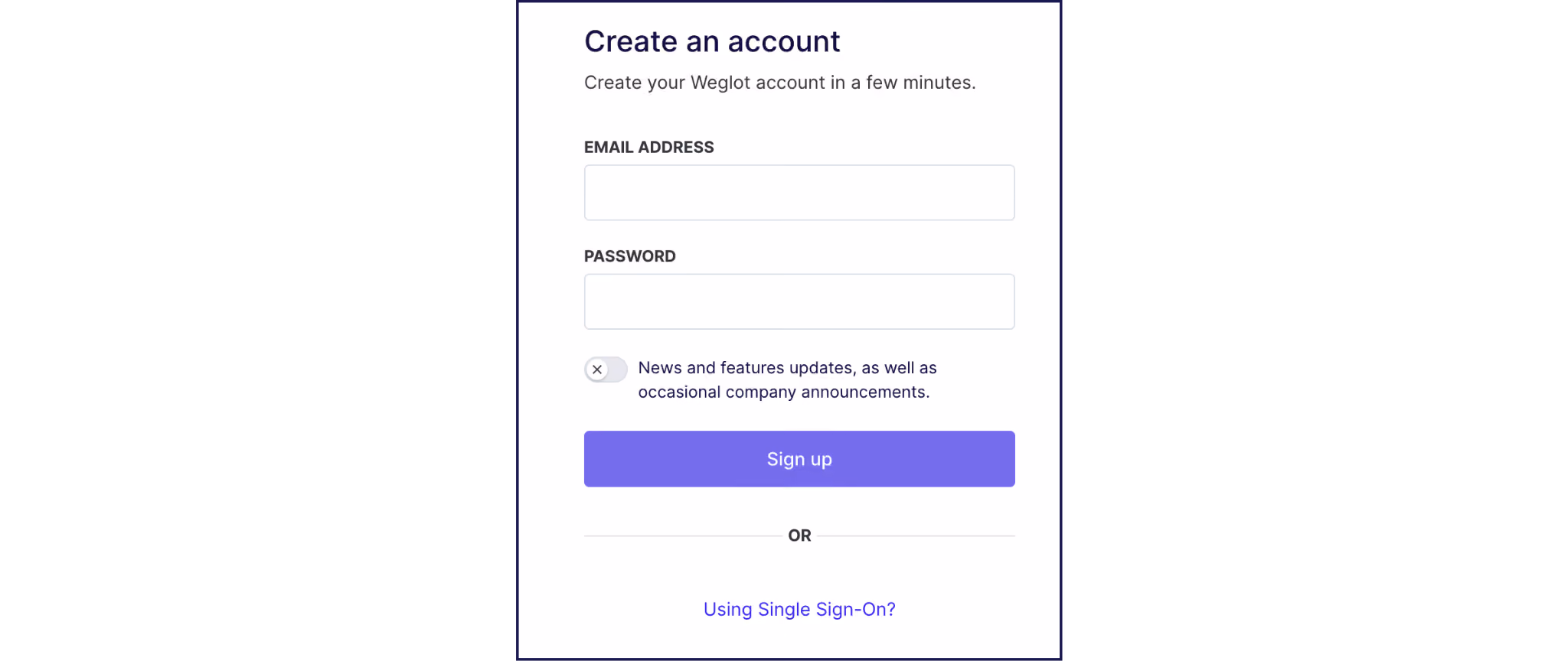 Creating a Weglot account using your email address and password