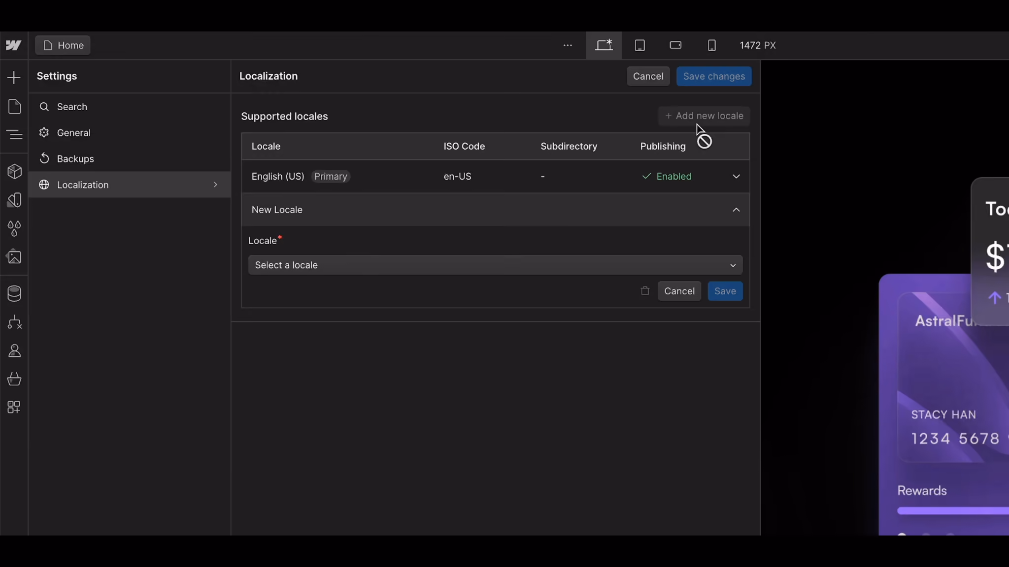 Adding a locale on Webflow