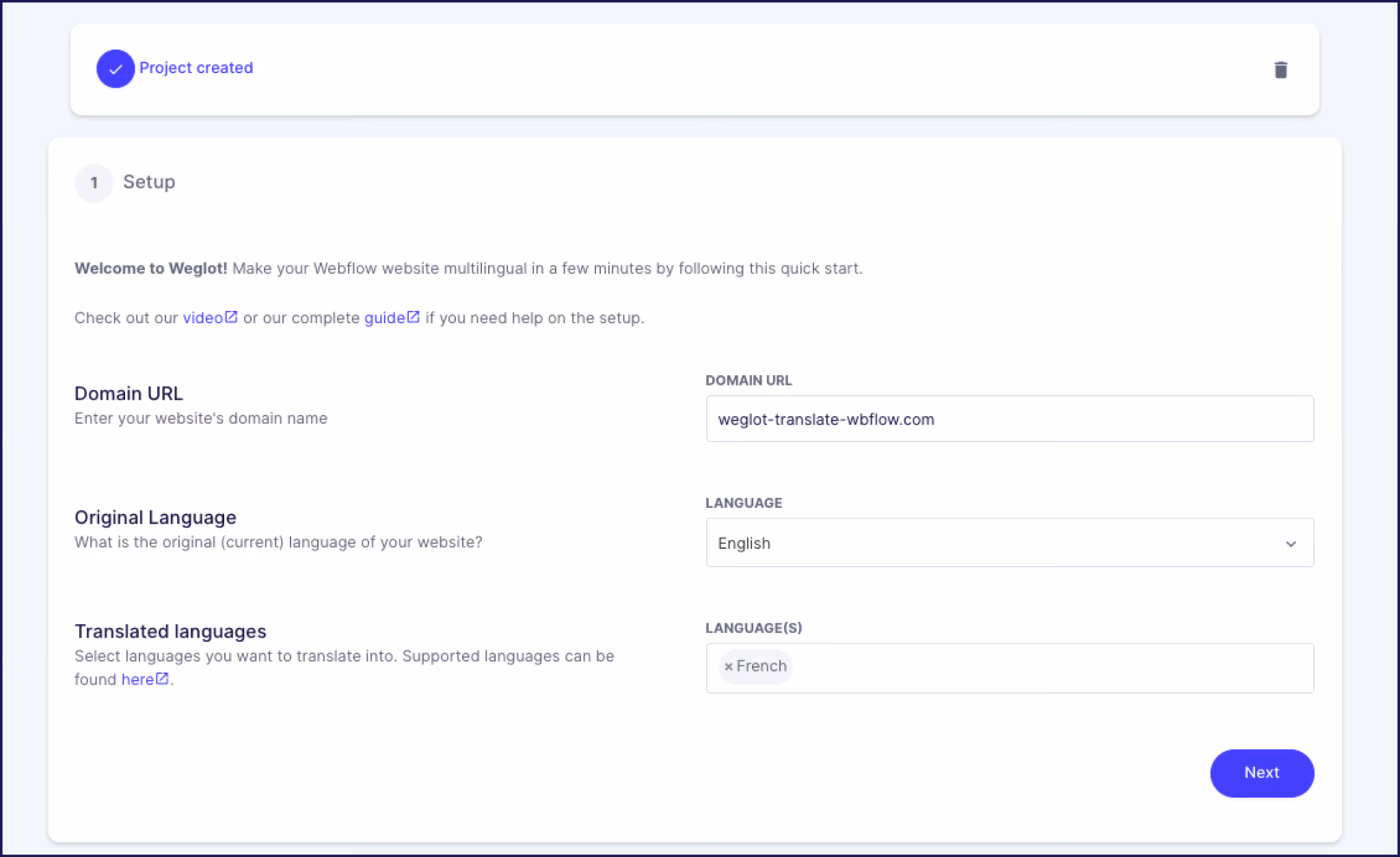 Creating a Webflow project on Weglot