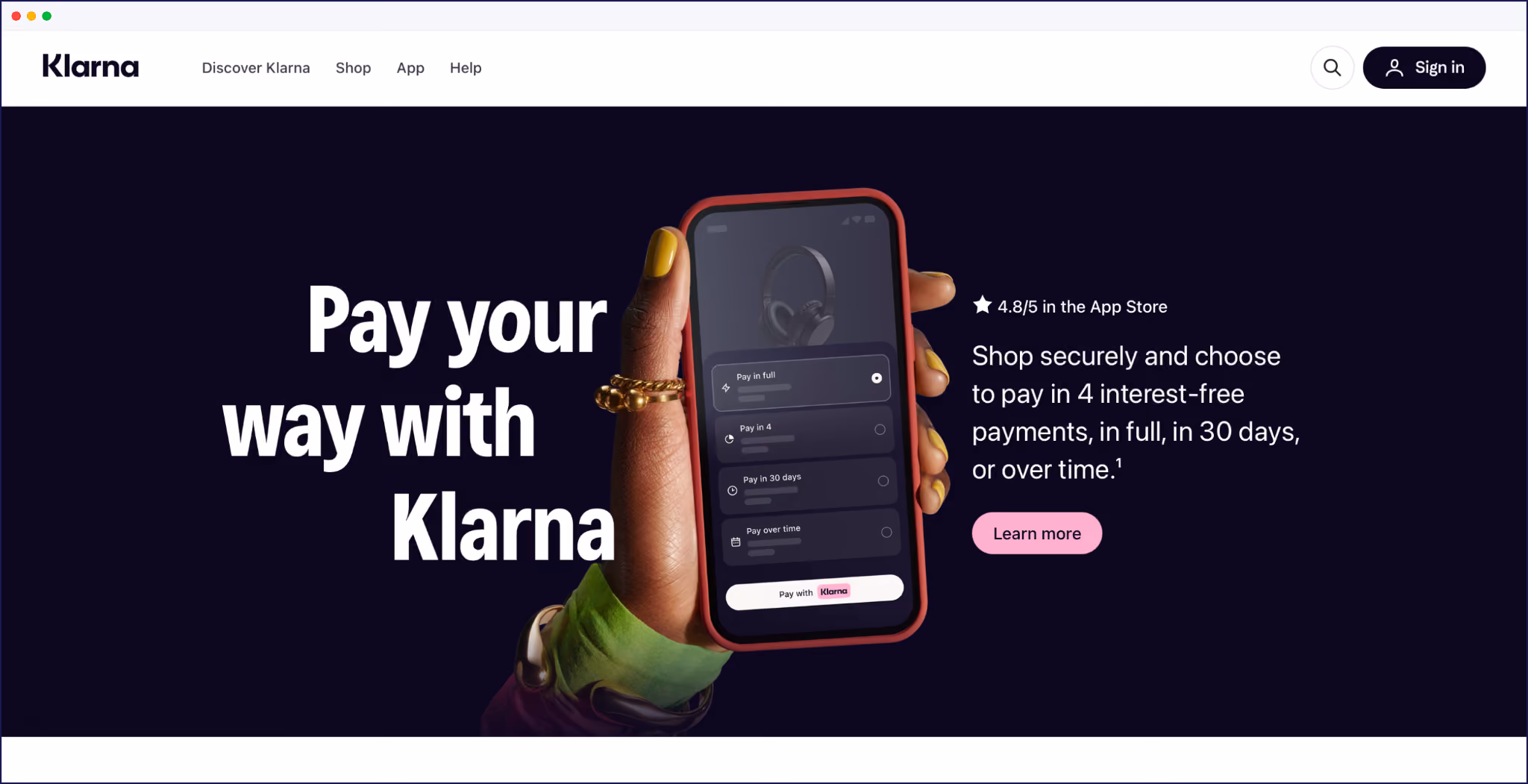 Klarna homepage
