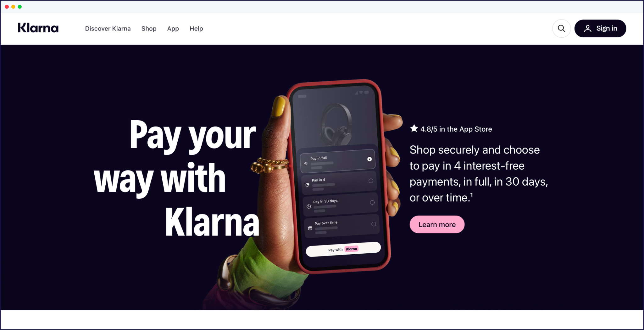Klarna homepage