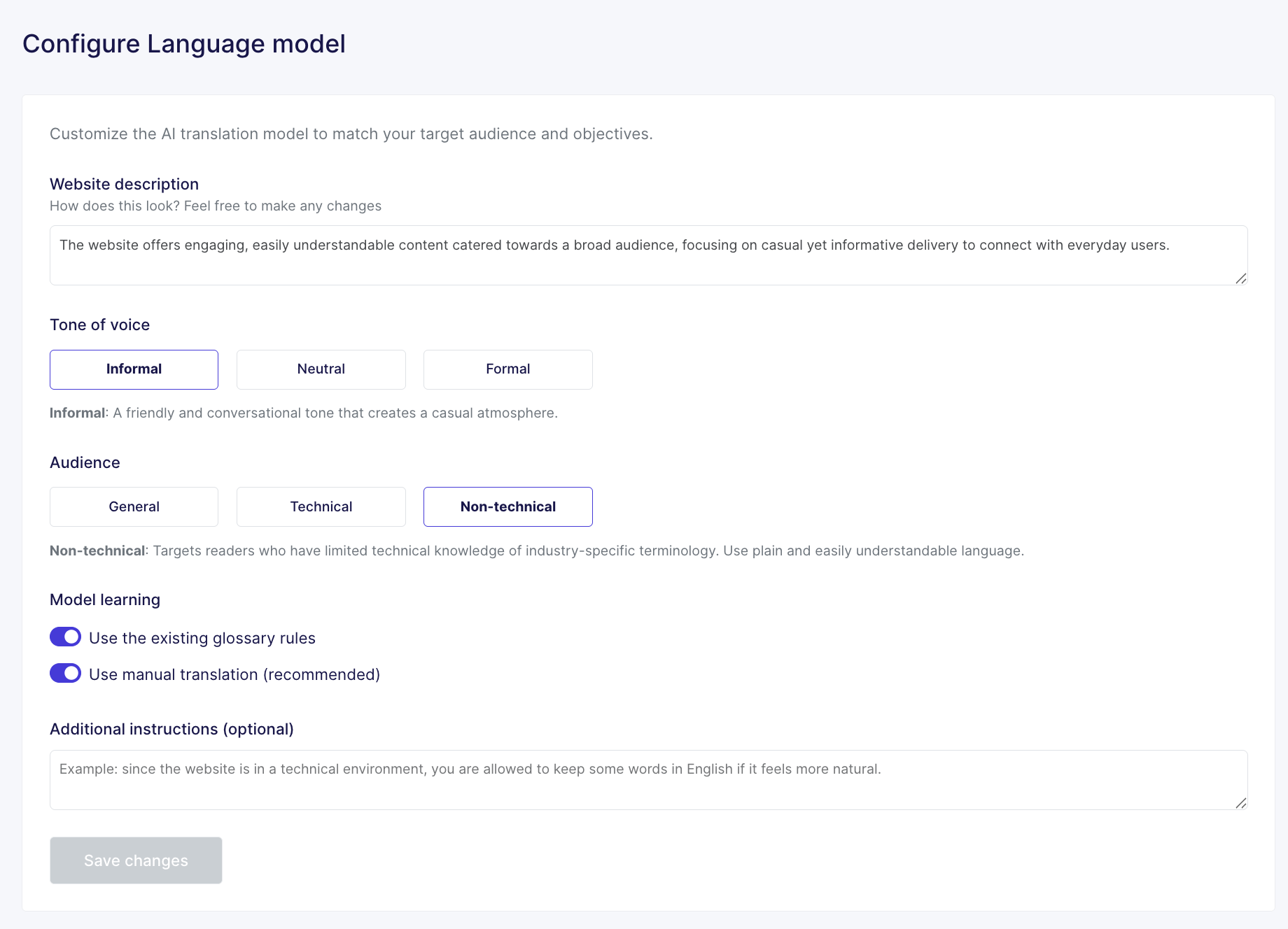 Configure language model Weglot