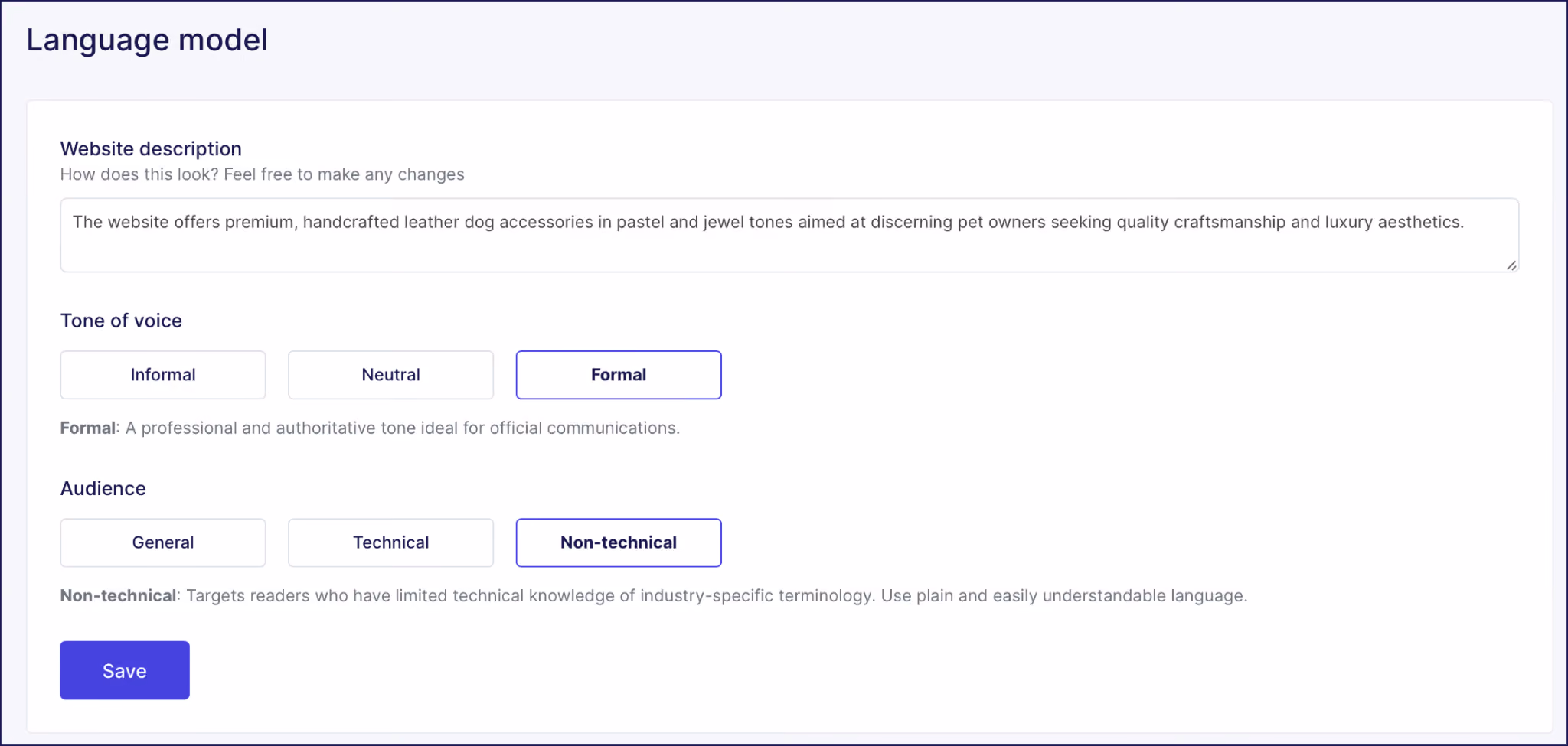 AI translation model interface