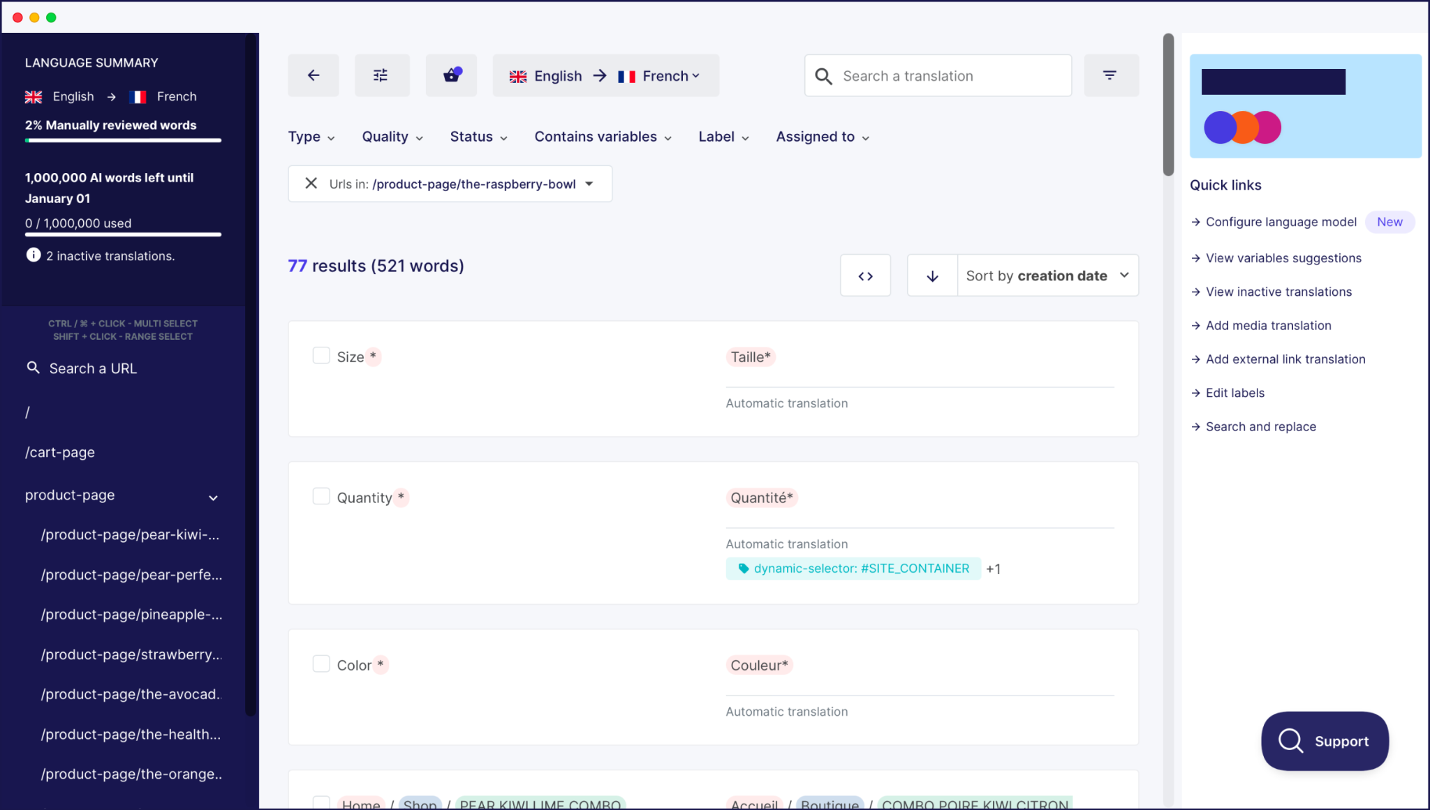 weglot translations list