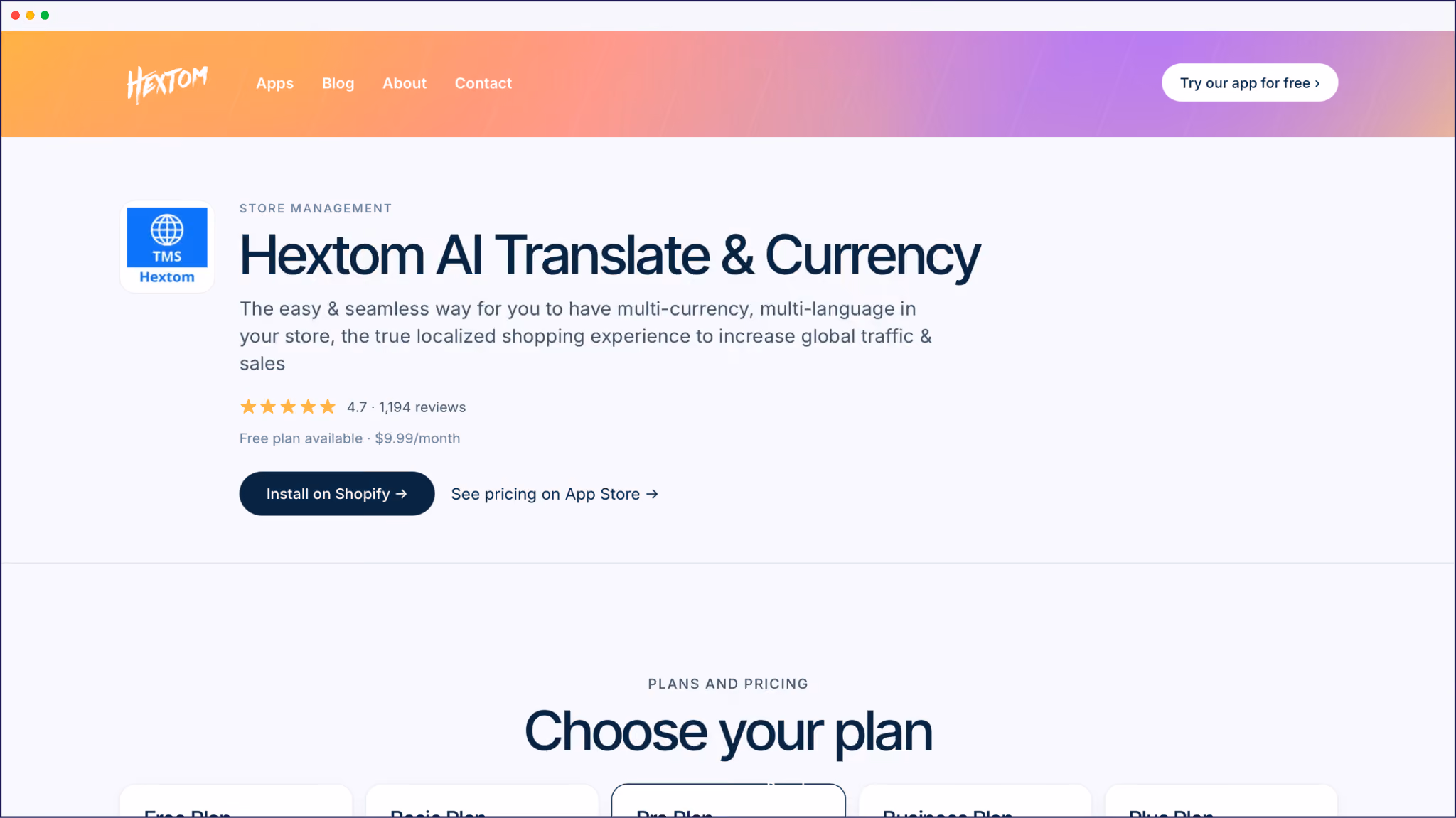ترجمة صفحة الويب باستخدام Hextom AI