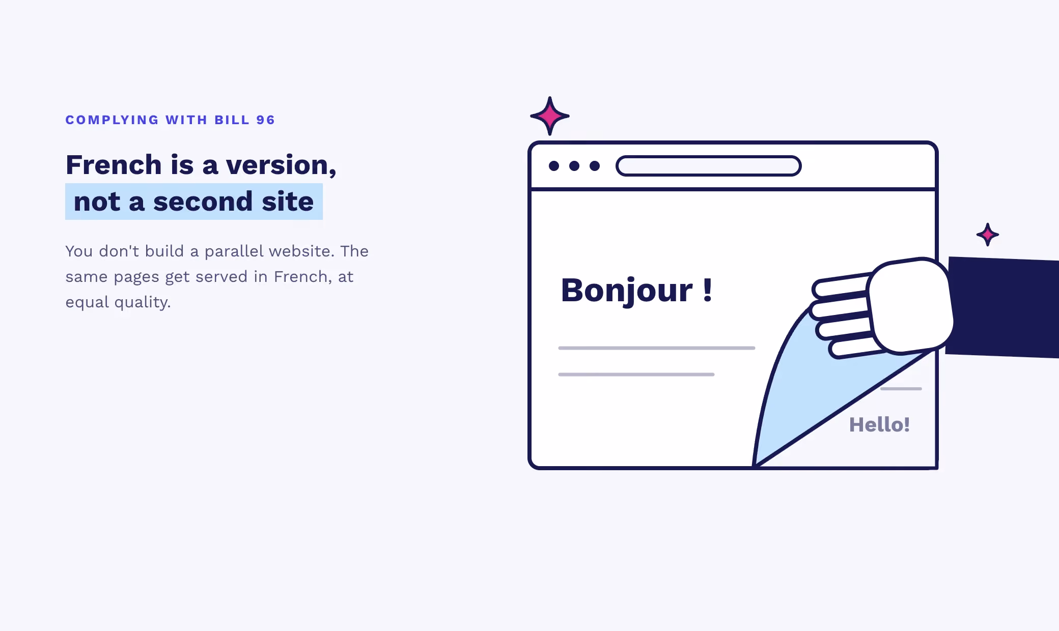 French should be served for websites selling to Quebec, as another version of your site, not a second one.
