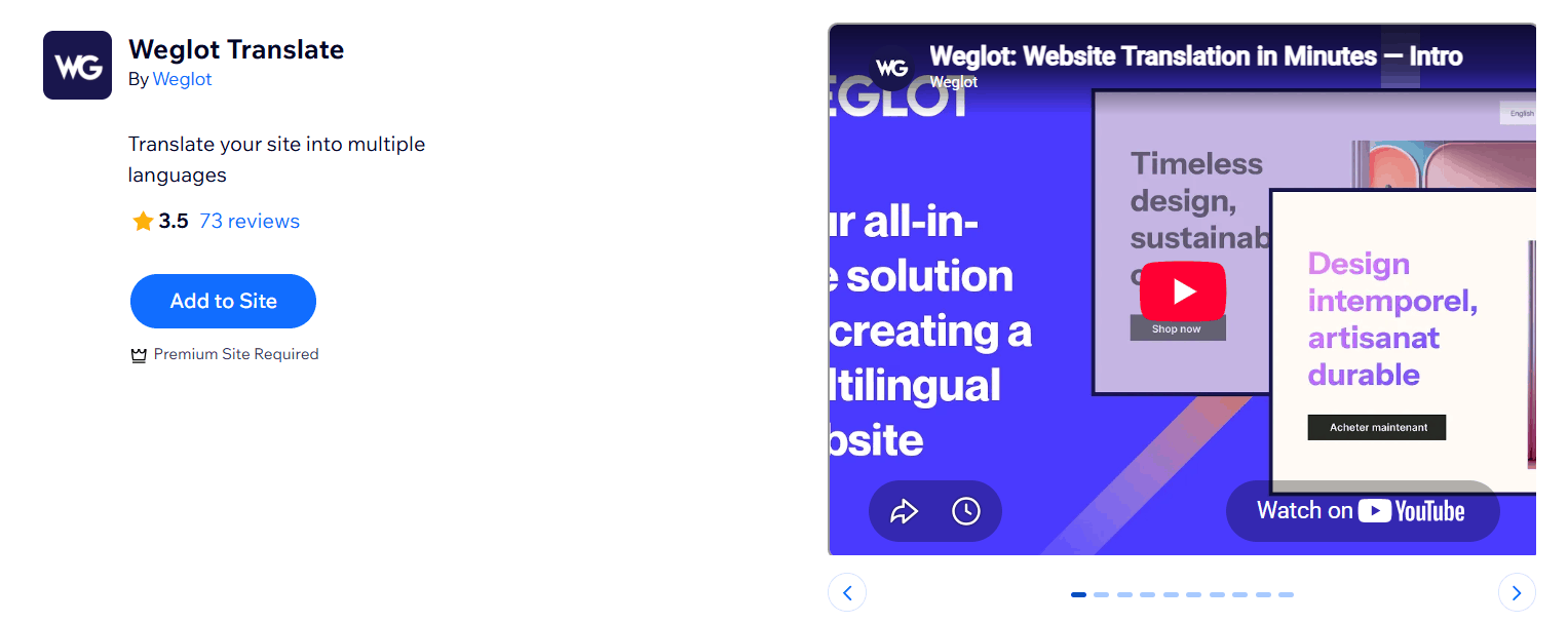 Weglot Translate on the Wix app store