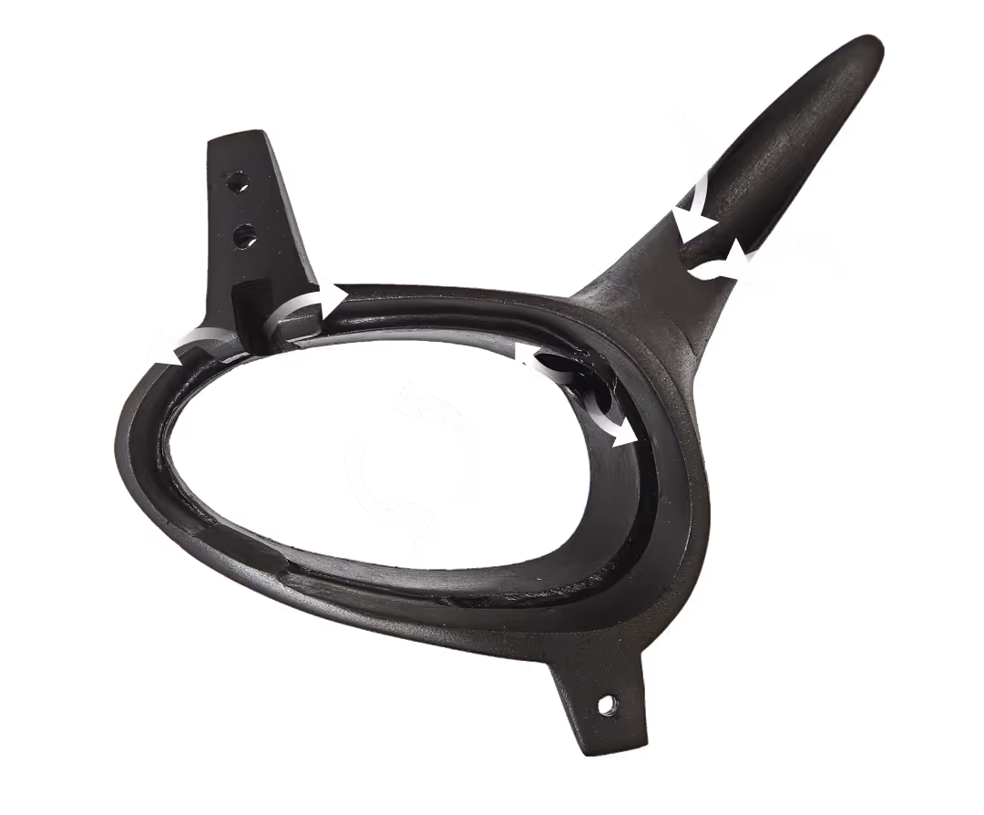 Оправa лінз шолома Ronin із вказаними потоками повітря, що демонструють технологію обдуву для запобігання запотіванню.