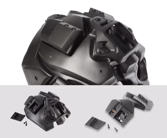 Верхня частина шолома Ronin з вбудованими вентиляційними модулями та знімними кришками для активного охолодження та усунення запотівання.