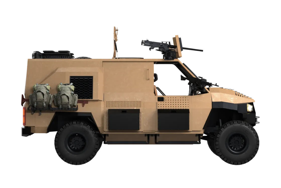 Логістична модифікація ARTAN V2.1 з частково відкритою кабіною, заднім вантажним відсіком, боковими кулеметам, системами РЕБ та S.O.V.A для підтримки підрозділів у тилу й на передовій.