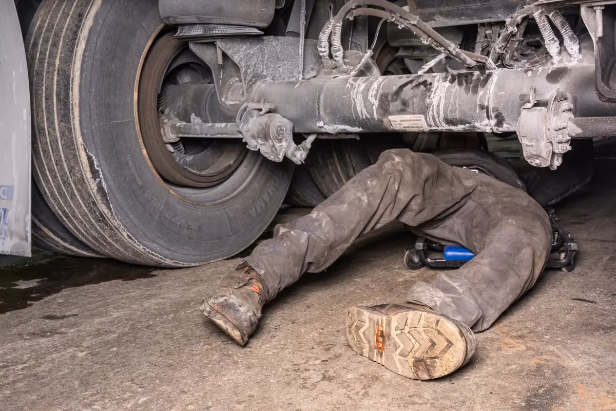 Mechanic performing truck driveline repair in Circleville, OH