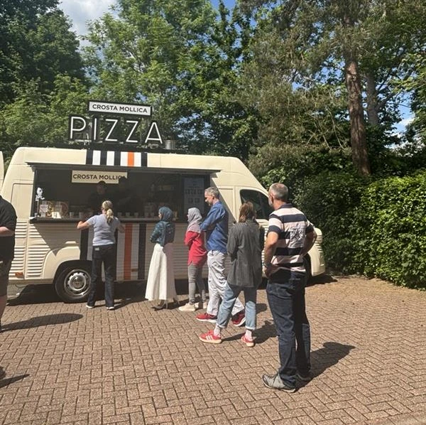 Crosta Mollica pizza van experiential activation at a trade show, illustrating a purposeful B2B stunt and creative campaign that delivers guaranteed impact and cut-through for food brands.