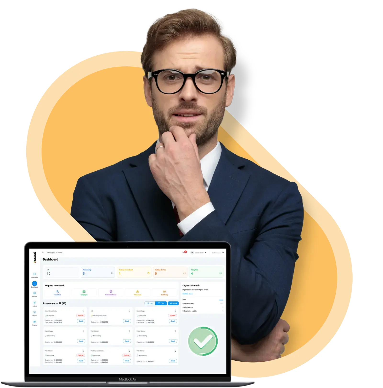 Mocup showing the scaut.com - an automated background check solution