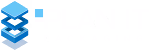 Plan IT Packaging company logo with three stacked blue 3D layers icon