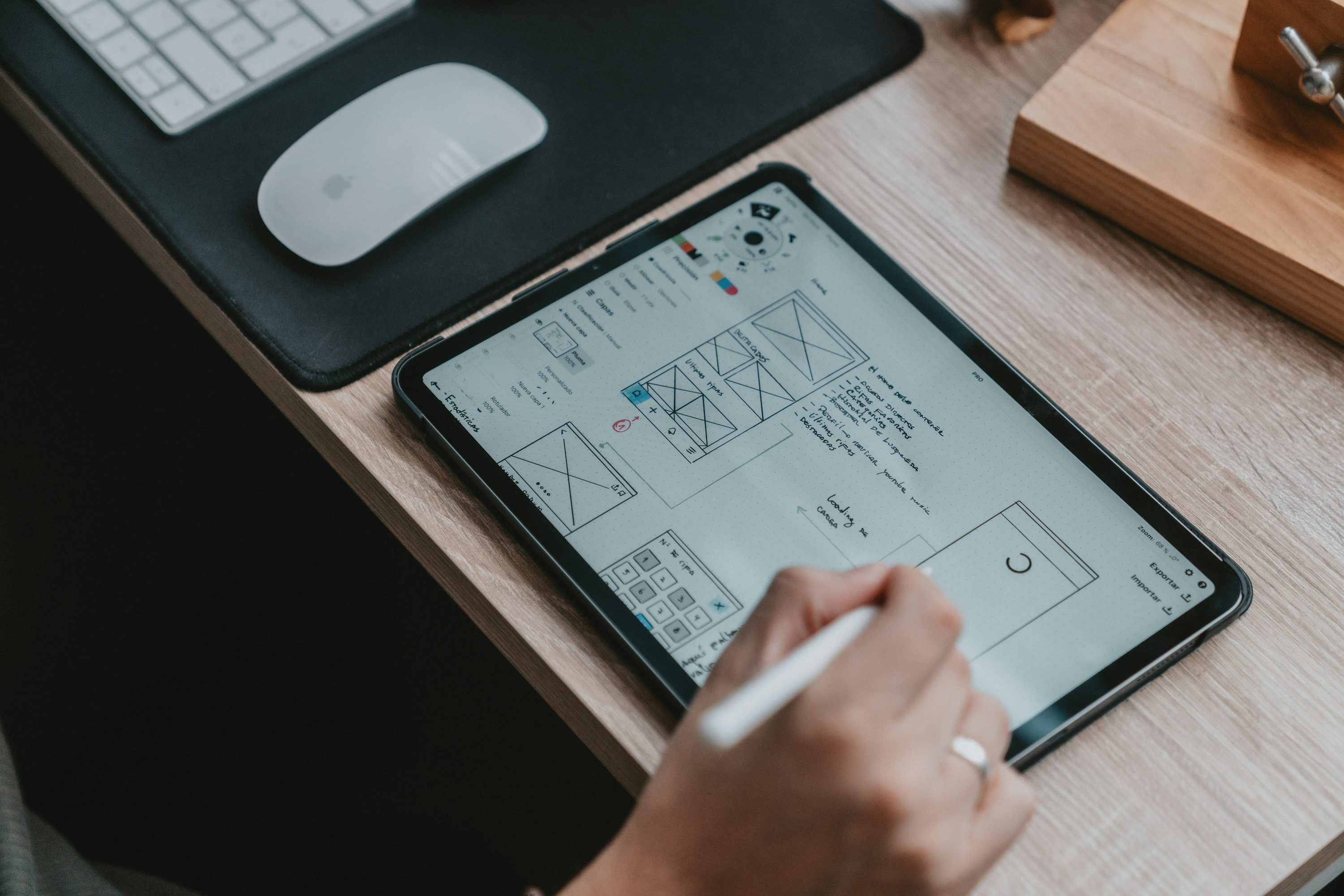 A person doing a wireframe in a tablet