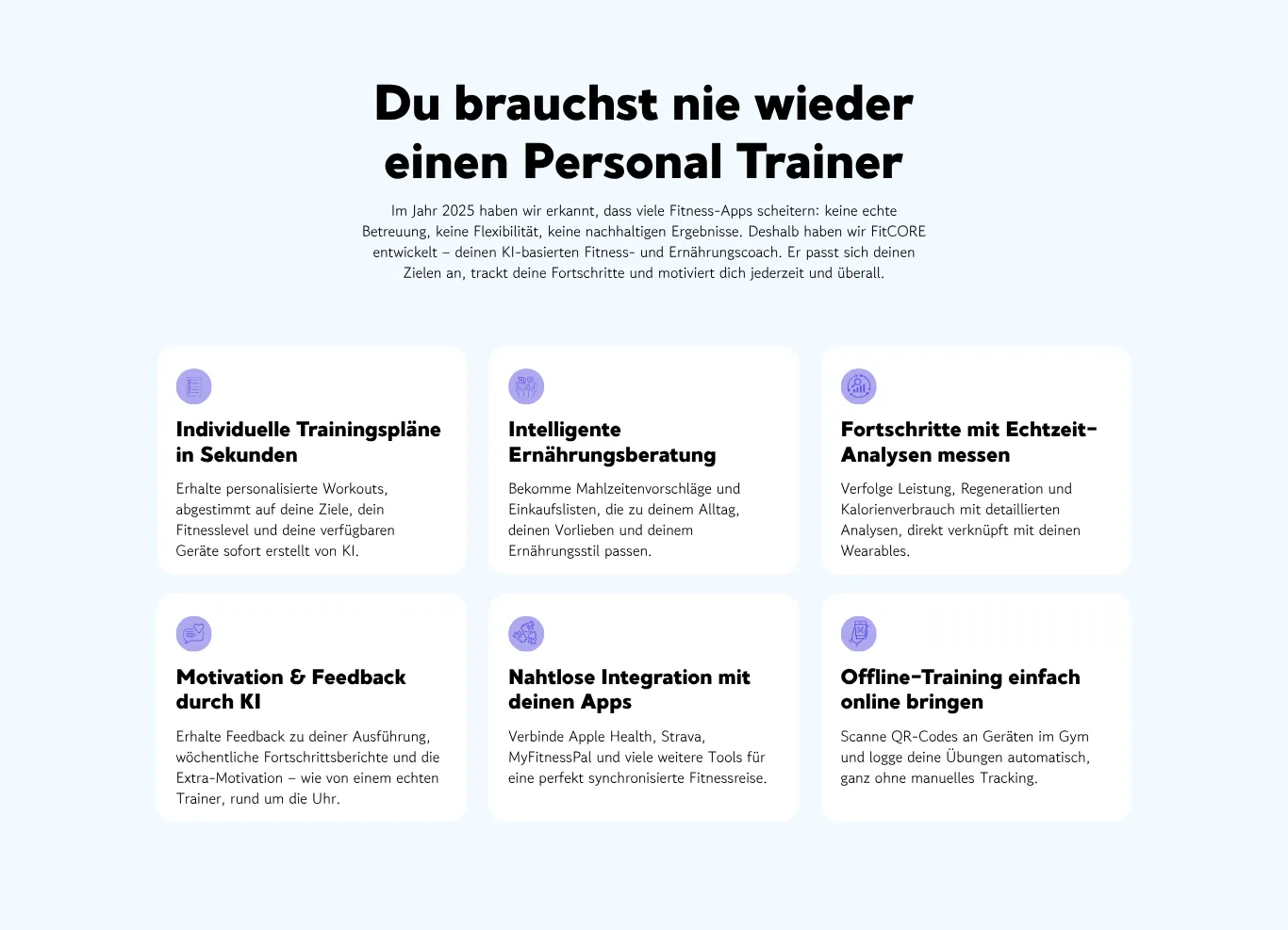 Ein Beispiel einer Deine Versprechen Section eine Personal Trainer App