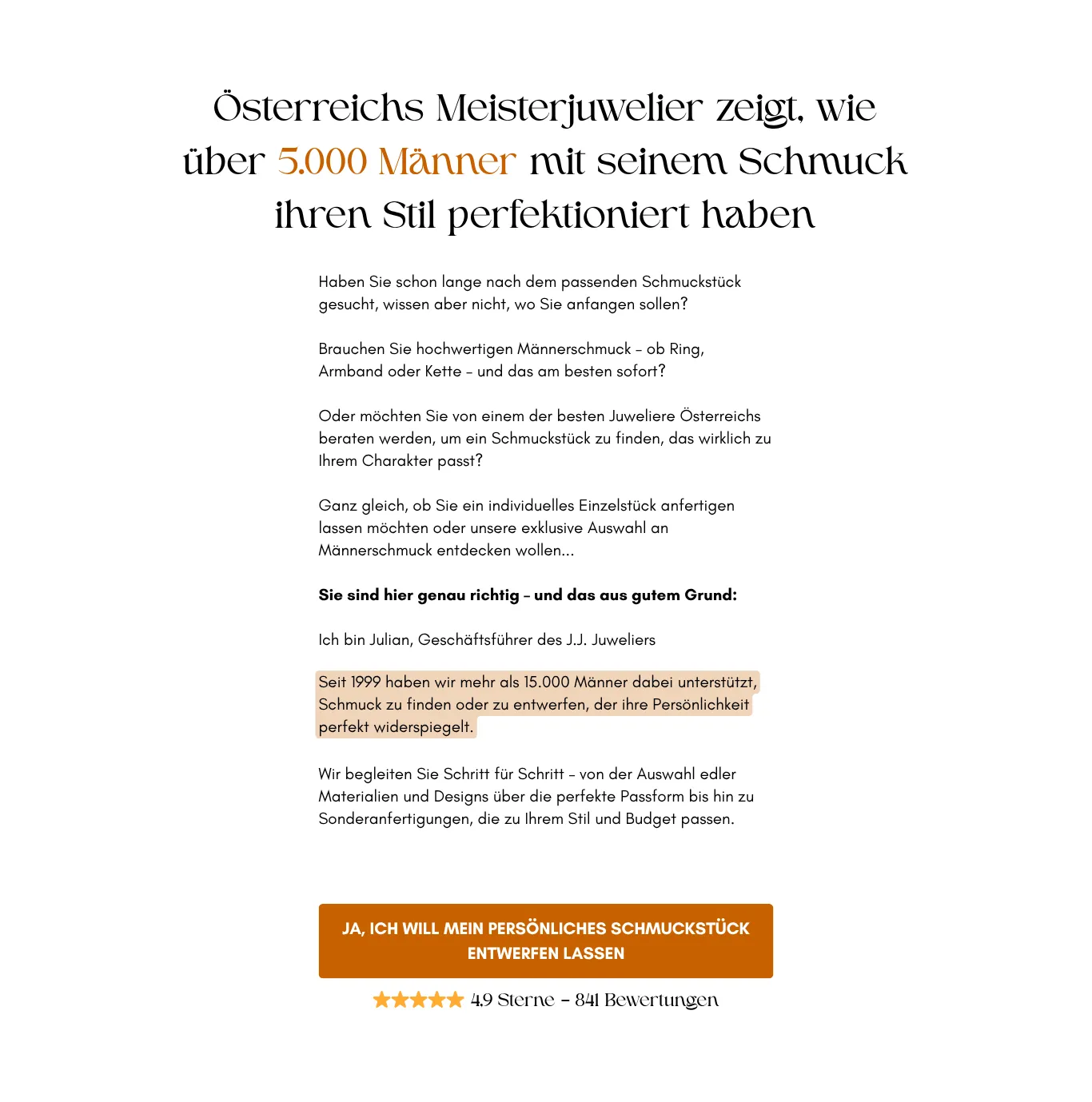 Ein Beispiel einer Deine Versprechen Section eines Schmuckhändlers