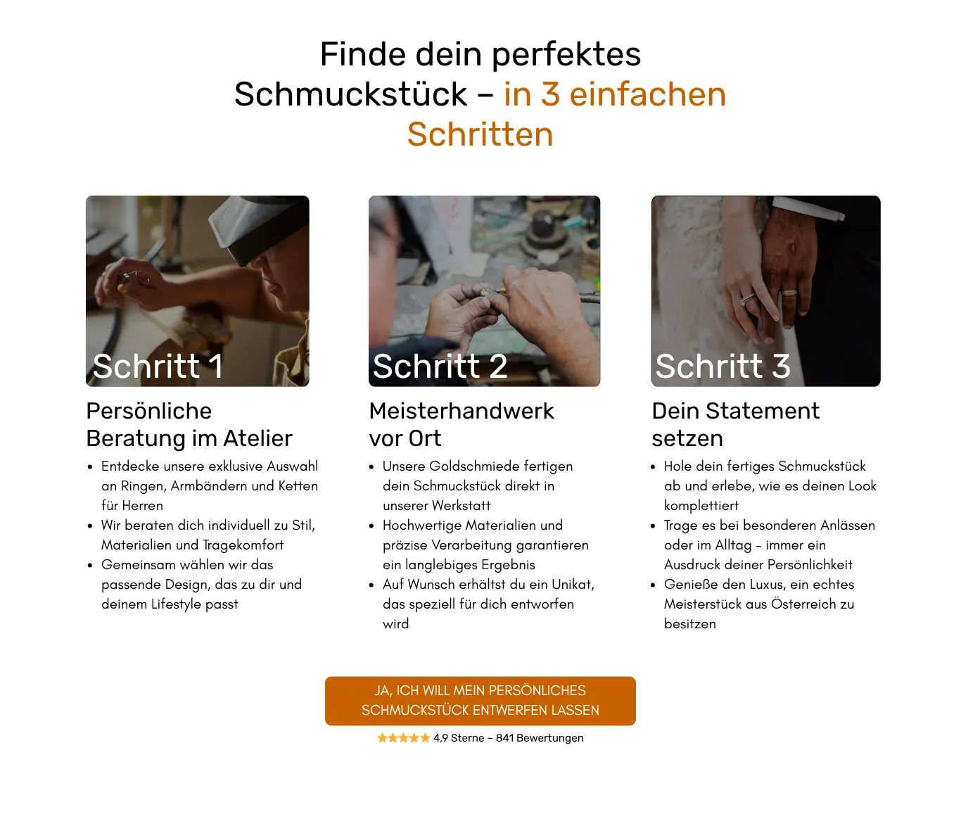 Ein Beispiel einer how it works section eines Juweliers