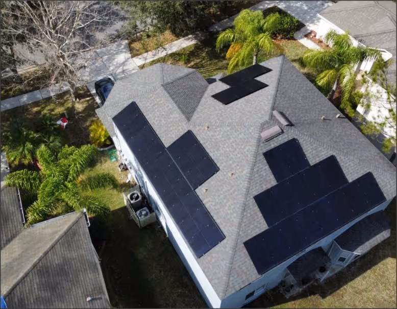 roof replacement with solar panels on a Port Richey, Florida home
