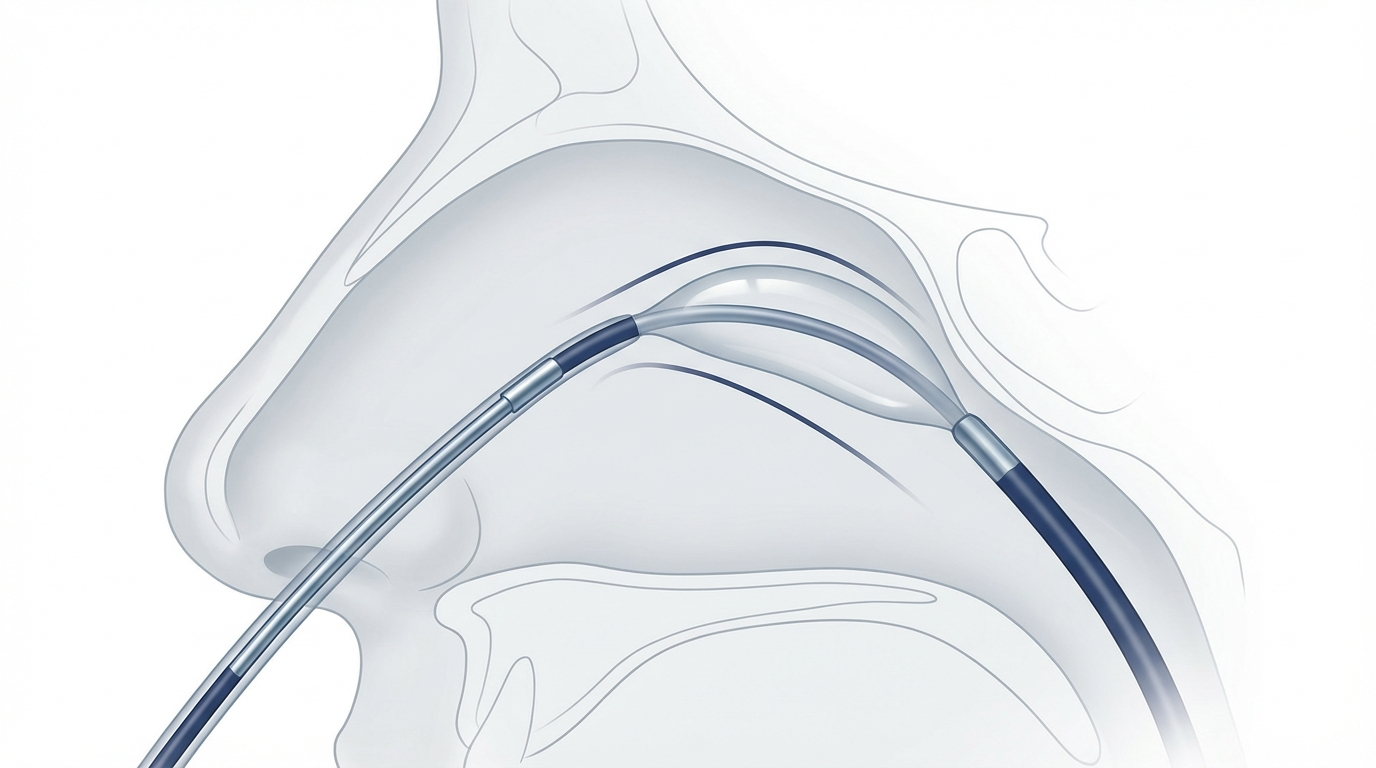 Simplified cutaway showing balloon-assisted septoplasty expanding a deviated segment