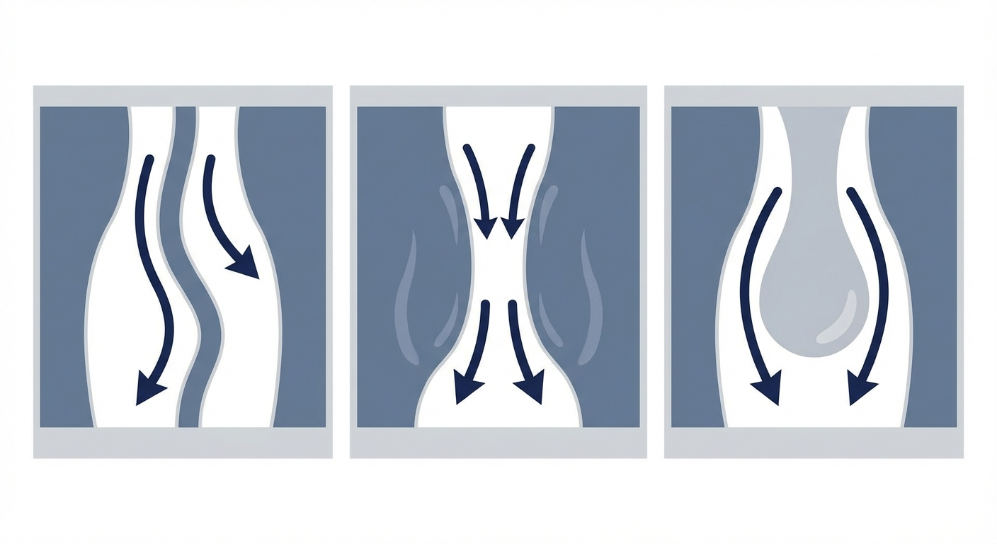 Triptych showing deviated septum, enlarged turbinates, and a nasal polyp