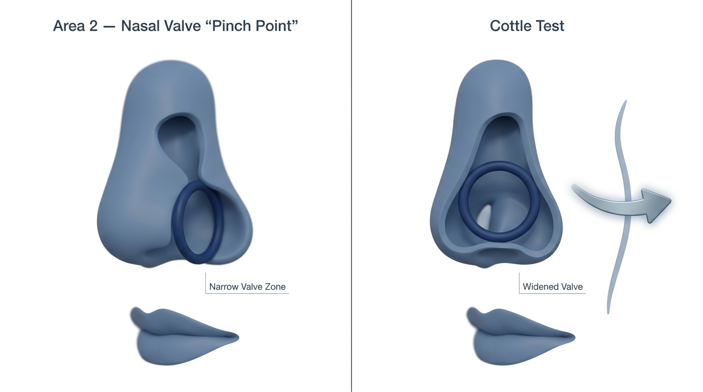 Area 2 nasal valve pinch point with Cottle test split-view