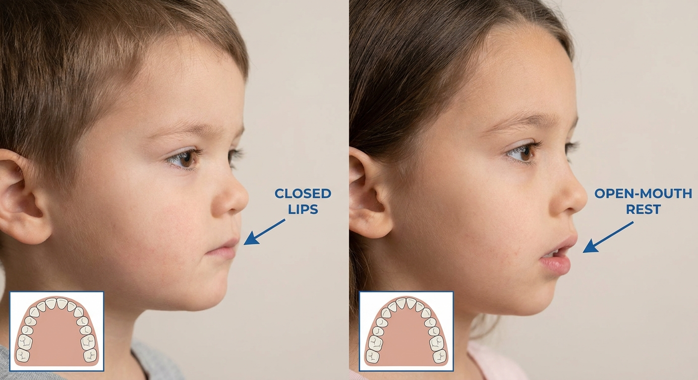 Child facial growth comparison: closed-lip nasal breathing vs open-mouth rest patterns