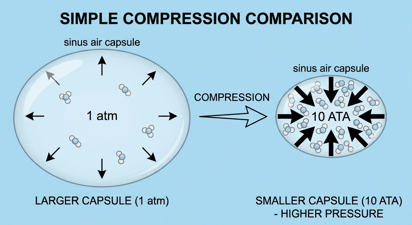 Compression comparison at 1 atm vs 10 ATA