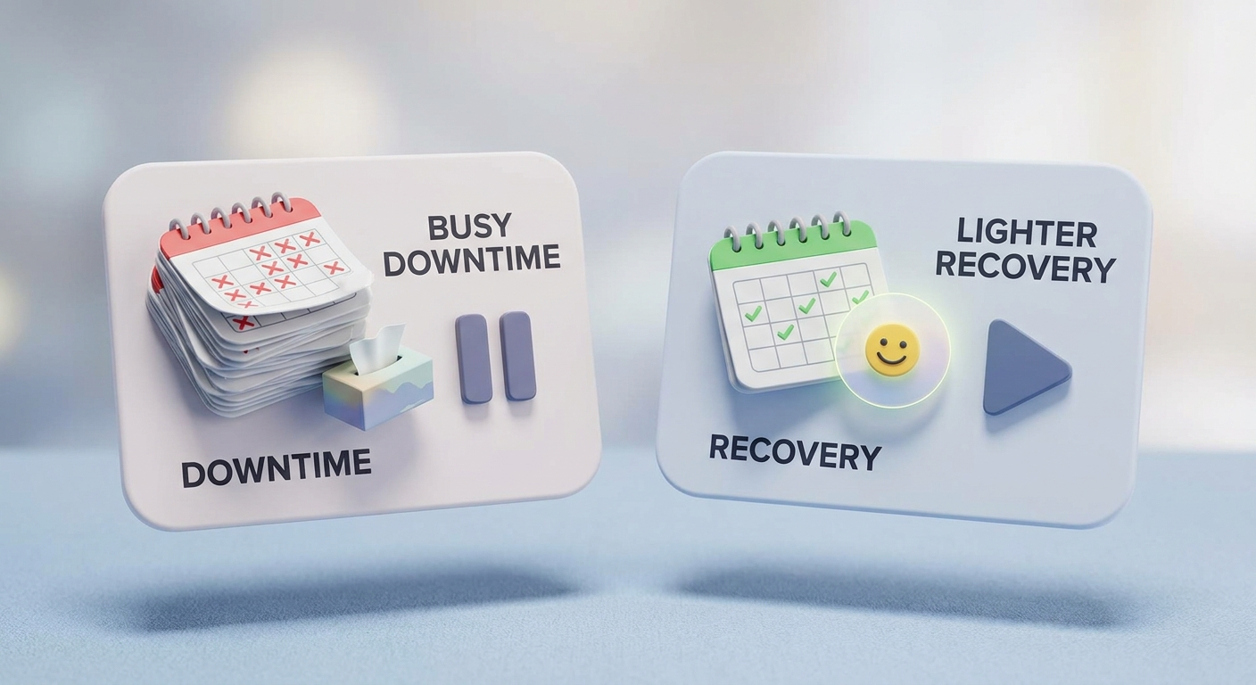 Recovery and downtime comparison: heavier downtime versus lighter recovery.