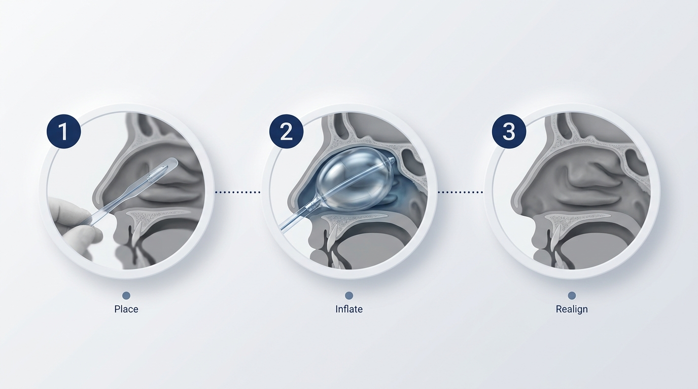 ClearPath three steps shown as a timeline: Place, Inflate, Realign