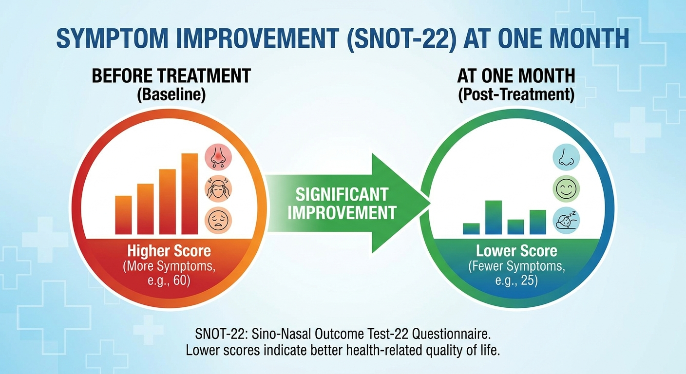 Symptom improvement (SNOT-22) at one month