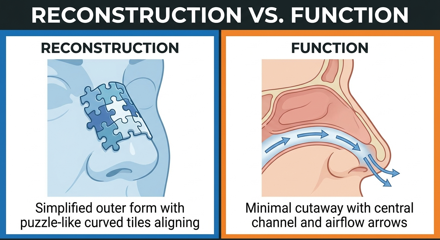 Split comparison of reconstruction versus function in nasal surgery